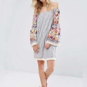 Striped Cotton Embroidered Floral Dress Size 6  NWOT